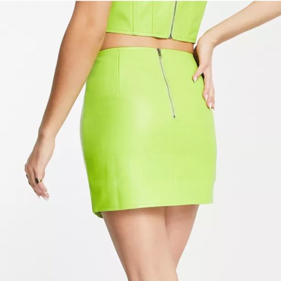 ASOS "Annorlunda" Faux Leather Lime Green Set - US 10 - Picture 2 of 8